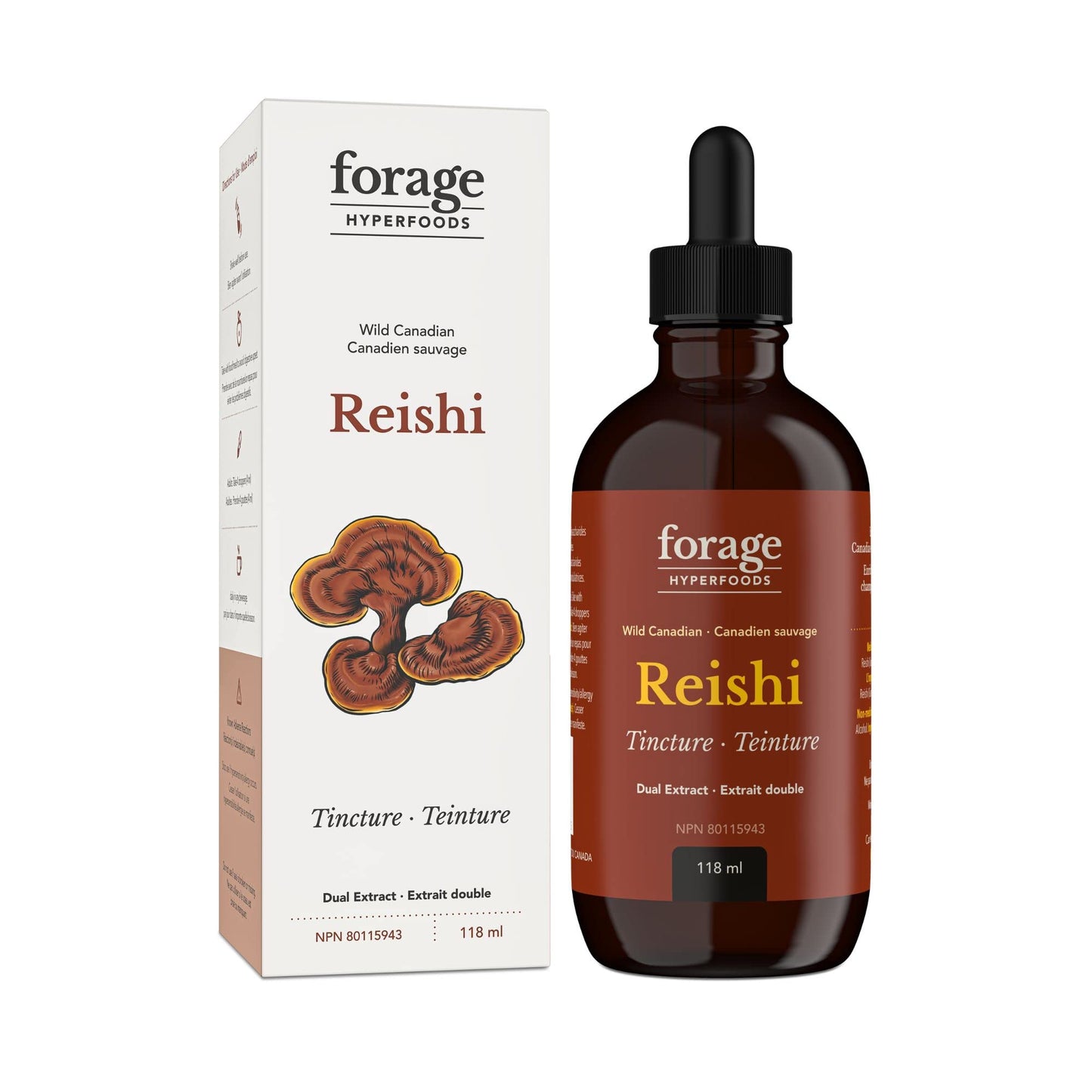 Forage Hyperfoods- Original Canadian Wild Reishi Mushroom Superfood Liquid Supplement Extract Tincture Vegan Non-GMO Improves Immune System and Stress Response Natural Calm 118ML